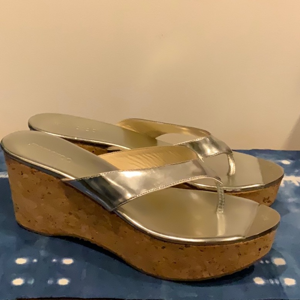 Jimmy Choo silver platform wedges